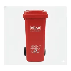 Milan Plastic Manual-Lift Garbage Waste Dustbin with Wheels 120 Ltr Red