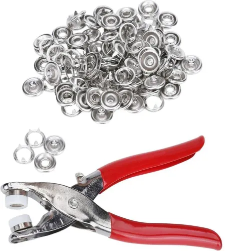 Image of MILONI USA 100pc Silver Button Thickened Snap Fasteners Kit Metal Five Claw