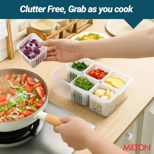 Image of MILTON 6-in-1 Grid Fridge Storage Containers Fridge Organizer Container & Lid
