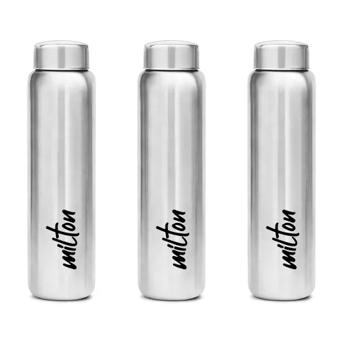 Image of MILTON Aqua 1000 Stainless Steel Water Bottle 920 ml, Set of 3, Single Walled, ISI Certified I Leak Proof Lid