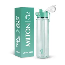 MILTON Aston 1000 BPA & BPS-Free Water Bottle 1 ltr | Food-Grade Plastic | One-Click Open | Leak-Proof |