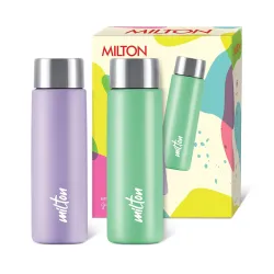 MILTON Bitsy Buddies 450 Stainless Steel Water Bottle 430 ml, Set of 2, Single Walled, ISI Certified I Leak Proof Lid, R