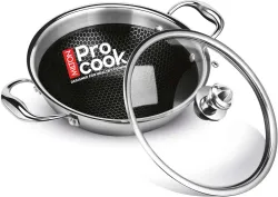 MILTON Pro Cook Triply Hexa Tech Induction Stainless Steel Kadhai with Glass Lid, 20 cm Kadhai 20 cm diameter with Lid 1