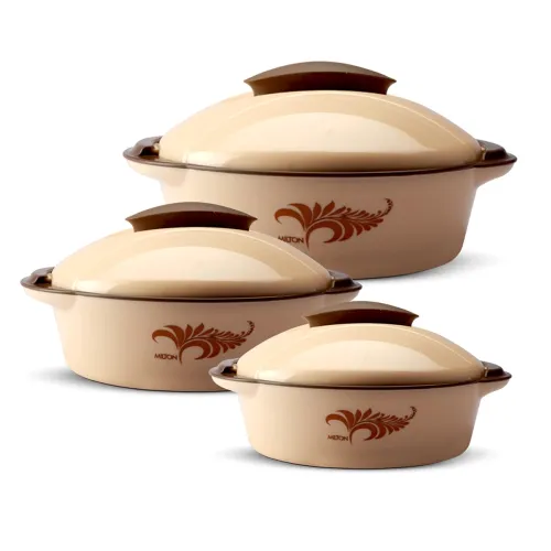 Image of MILTON Crisp DLX Jr. Set of 3 Serving Casserole Double Walled Inner Stainless Steel, (430 ml, 1050 ml, 1700 ml), PU Insu