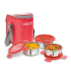 MILTON Cube 3 Lunch Box, 300 ml, Set of 3, Red