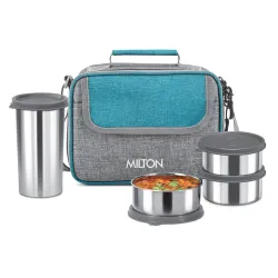 MILTON Daily Meal Lunch Box with Unisex Bag 3 Stainless Steel Containers 300 ml Each