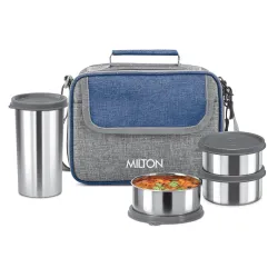 MILTON Daily Meal Lunch Box with Unisex Bag, 3 Stainless Steel Containers 300 ml Each & Tumbler 400 ml, Leak-Proof Tiffi