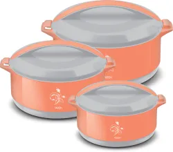 MILTON Divine Jr Gift, 500/1000/1500, Orange, Pack of 3 Serve Casserole Set (430 ml, 830 ml, 1400 ml)