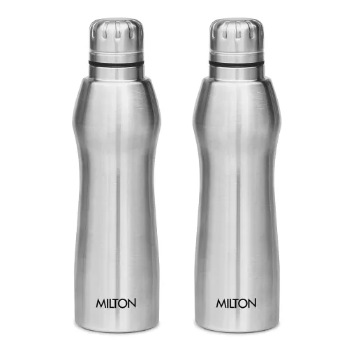 Image of MILTON Elate 1000 Stainless Steel Water Bottle 840 ml, Set of 2, Single Walled, ISI Certified I Leak Proof Lid, Rust Pro