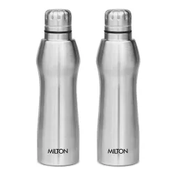 MILTON Elate 1000 Stainless Steel Water Bottle 840 ml, Set of 2, Single Walled, ISI Certified I Leak Proof Lid, Rust Pro