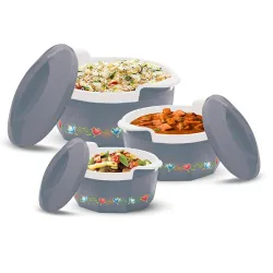 MILTON Elegance Jr. Inner Stainless Steel Casserole Gift Set Of 3 (395 Ml, 750 Ml, 1.35 Litres), Grey | Pu Insulated | B