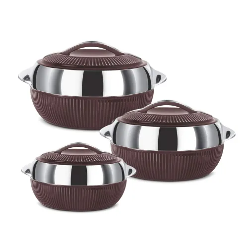 Image of MILTON Fiesta Insulated Casserole (Brown, Set Of 3, Inner Stainless Steel), 450 Ml
