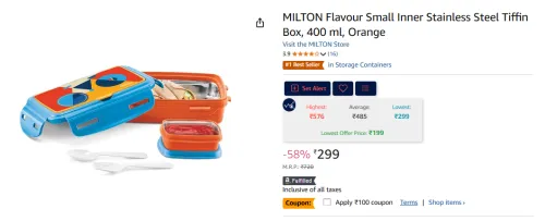Image of MILTON Flavour Small Tiffin Box 400ml