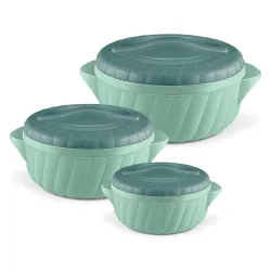 Milton Flora Insulated Casserole Set 3Pc (750ml, 1.25L, 2.1L), Light Green