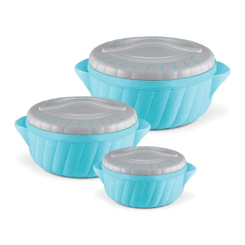 Image of MILTON Flora Jr Set Insulated Inner Steel Casserole (3 Pc) – 455ml 750ml & 1.25L Cyan Blue