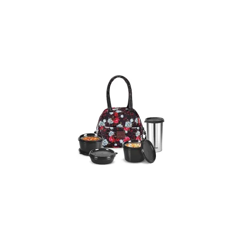 Image of Milton Floret Lunch Box with Insulated Fabric Jacket 4 Containers Black