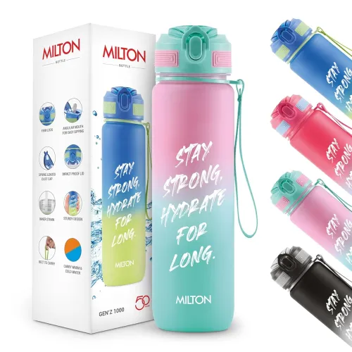 Image of MILTON Gen'Z Water Bottle 1 ltr (Stay Strong), Motivational Water Bottles With Leak Proof Flip-Top Cap & Capacity Mark, 