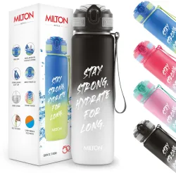 MILTON GenZ Water Bottle(Stay Strong) with Straw 1000 ml Plastic Bottle (Pack of 1, Black)