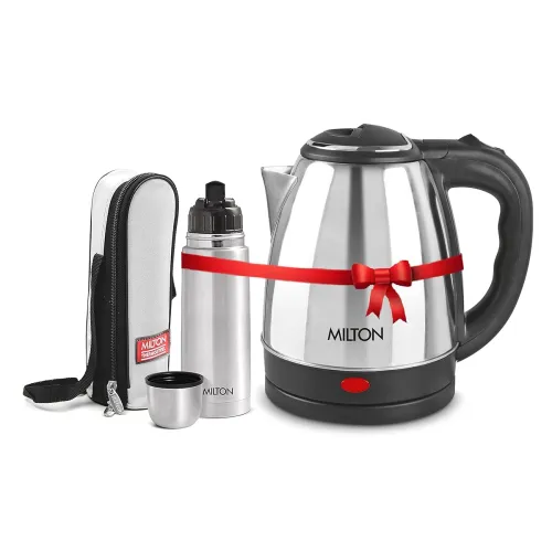 Image of Milton Go Electro Stainless Steel Electric Kettle 1500+Flip Lid 350 Thermosteel Bottle, Super Fast Boiling with 3X Prote