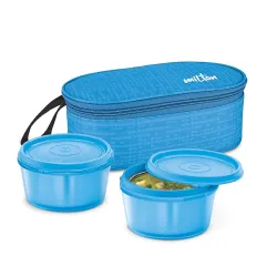 MILTON Graze Lunch Box, 2 Round Inner Steel Microwave Safe Containers 