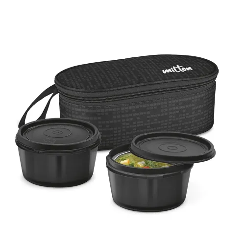 Image of MILTON Graze Lunch Box, 2 Round Inner Steel Microwave Safe Containers 320 ml Each with Insulated Bag, Odour Proof, Tiffi