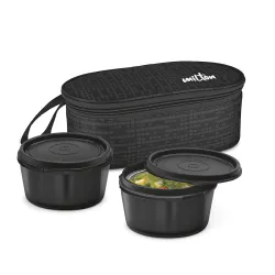 MILTON Graze Lunch Box, 2 Round Inner Steel Microwave Safe Containers 320 ml Each with Insulated Bag, Odour Proof, Tiffi