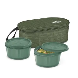 Milton Graze Lunch Box, 2 Round Inner Steel Microwave Safe Containers 320 ml Each with Insulated Bag, Odour Proof, Tiffi