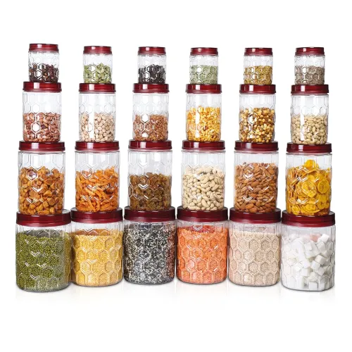 Image of MILTON Hexa Airtight Containers for Kitchen Storage Food Grade Plastic, Stackable and Transparent Organizer Jars, Set Of