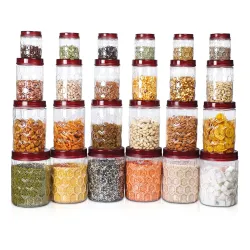MILTON Hexa Airtight Containers for Kitchen Storage Food Grade Plastic, Stackable and Transparent Organizer Jars, Set Of