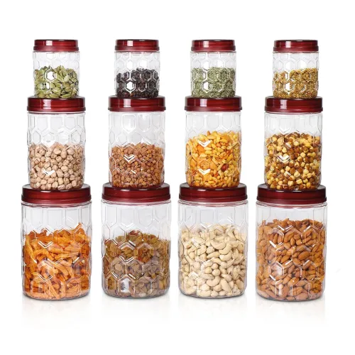 Image of MILTON Hexa Plastic Storage Jar Set of 12 (4x270ml, 4x665ml, 4x1.24L) | BPA-Free, Airtight Kitchen Containers | Food Gra