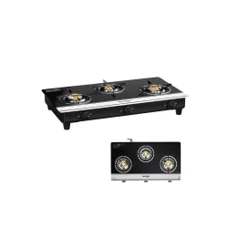 Milton Ignis Pro 3 Burners Auto Ignition Gas Stove | ISI Certified | 6mm Toughened Glass Top | 360 Degree Nozzle | Heavy