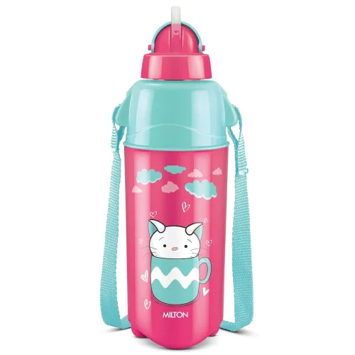 Image of MILTON Kool Trendy 500 Plastic Insulated Water Bottle with Straw for Kids, 490 ml, Cherry Pink School, Picnic, Sipper, L