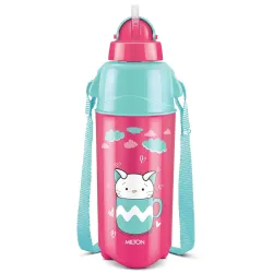 MILTON Kool Trendy 500 Plastic Insulated Water Bottle with Straw for Kids, 490 ml, Cherry Pink School, Picnic, Sipper, L