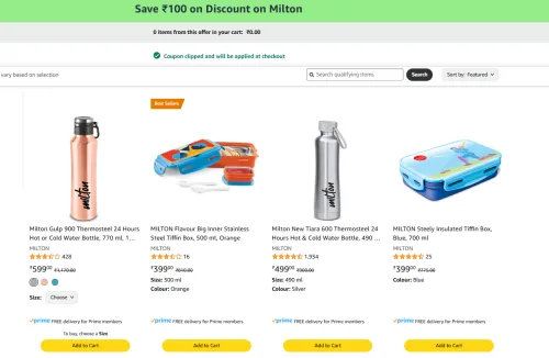 Image of MILTON Lunch Box & Water Bottle with ₹100 Coupon Discount 