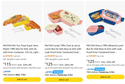 Image of Milton Lunch Boxes Starting @ ₹115