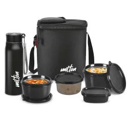 MILTON Max Meal Tiffin (2 Microwave Safe Inner Steel Containers, 320, 450ml;1 Plastic Container,280ml