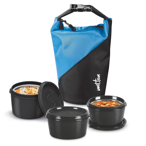 Image of MILTON Micro Meal Mega Lunch Box, 3 Microwave Safe Inner Steel Round Containers (450ml, 2 X 320ml Each) with Insulated B