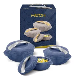 MILTON plastic Oyster Jr. Gift Set PU Insulated Casserole, Set of 3 (455 ml, 860 ml, 1275 ml), Royal Blue, BPA Free, Foo