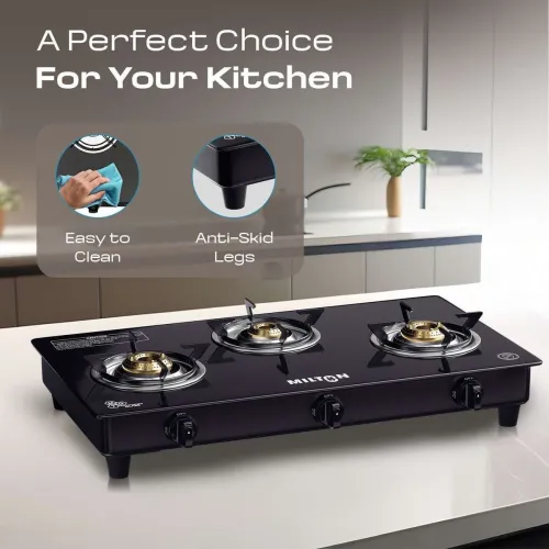 Image of MILTON Premium Pro 3 Burner Auto Ignition Gas Stove