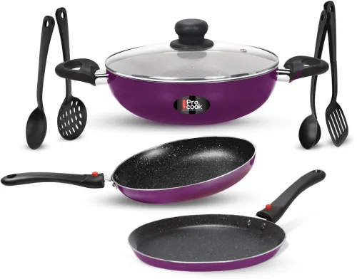 Image of MILTON Pro Cook Kitchen Jewel Plus Granito, Dark Purple Induction Bottom Non-Stick Coated Cookware Set (Aluminium, 7 - P