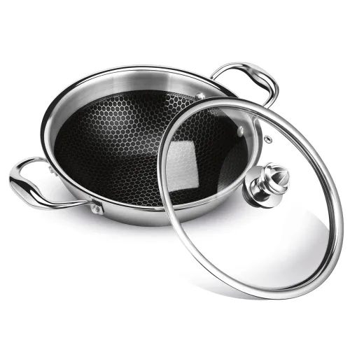 Image of MILTON Pro cook Induction Cookware & Gas Stove Friendly Triply Hexa Tech Stainless Steel Kadai with Glass Lid 26 cm | 3 