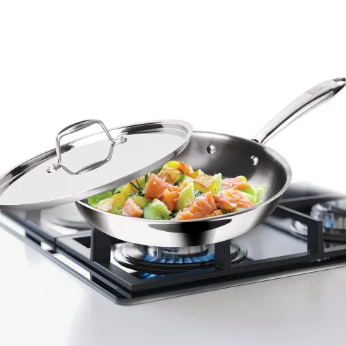 Image of MILTON Pro Cook Triply Stainless Steel Fry Pan with Lid, 22 cm 1.5 Litre- Silver