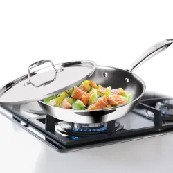 MILTON Pro Cook Triply Stainless Steel Fry Pan with Lid, 22 cm 1.5 Litre- Silver
