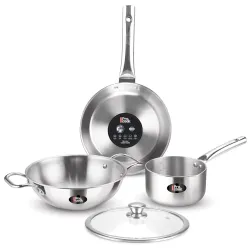 Milton Pro cook Triply Stainless Steel 4 Pc Induction Cookware Set, Tea Pan 16cm, Fry Pan 22cm, Kadai with Glass Lid 24c