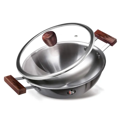 Image of MILTON Pro cook Triply Hexa Tech Induction Stainless Steel Kadhai with Glass Lid 