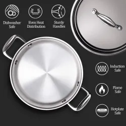 MILTON Pro cook Triply Stainless-Steel Casserole Handi/Stock Pot/Biryani Pot with Lid 20 cm, 3 Litre, Cook-N-Serve Bowl