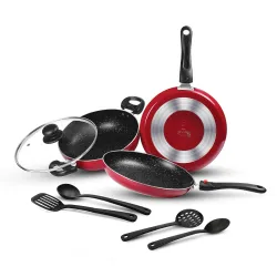 Milton Pro Cook Kitchen Pride Plus Granito I Set of 7 Non Stick Cookware | Non Induction I Cooking Pan, Kadhai with Lid,