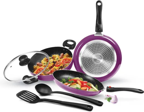 Image of MILTON Pro Cook Kitchen Jewel Plus Granito, Dark Purple Induction Bottom Non-Stick Coated Cookware Set (Aluminium, 5 - P