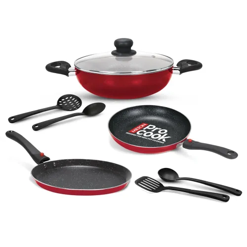 Image of Milton Pro Cook Kitchen Pride Plus Granito I Set of 7 Non Stick Cookware | Non Induction I Cooking Pan, Kadhai with Lid,