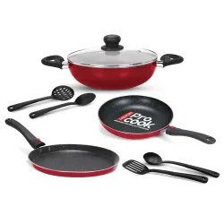 Milton Pro Cook Kitchen Pride Plus Granito I Set of 7 Non Stick Cookware | Non Induction I Cooking Pan, Kadhai with Lid,